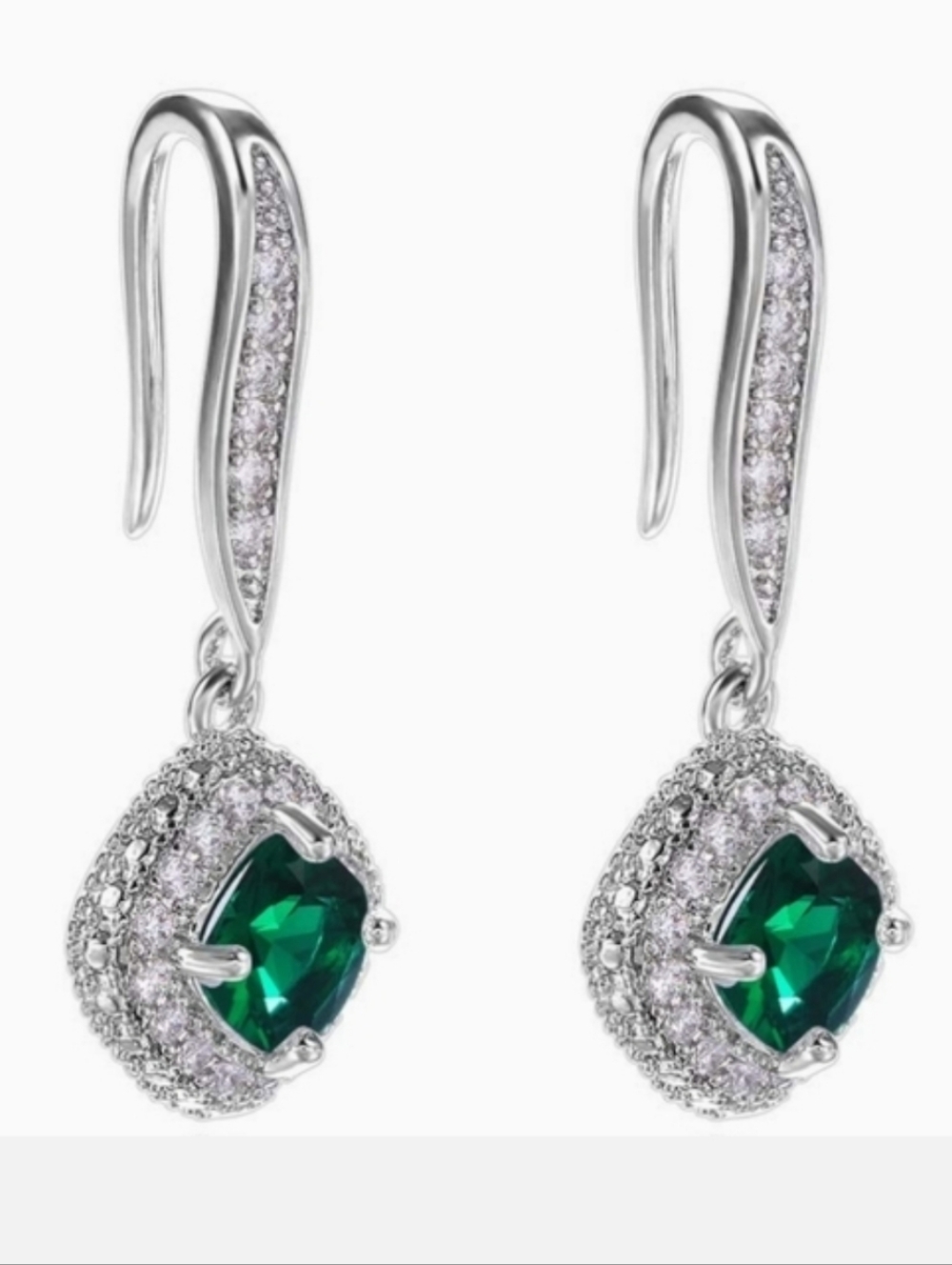 Zircon Pierced Earrings NWT Sparkling Emerald Green/White CZ Dangling Minimalist